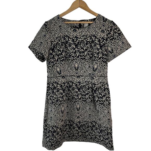 H&M Floral Embroidered Tapestry Sheath Dress Size 12 Pockets Black/Cream - Picture 1 of 13